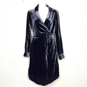 Maeve by Anthropologie Blue Crushed Velvet Shirt Dress Size 2